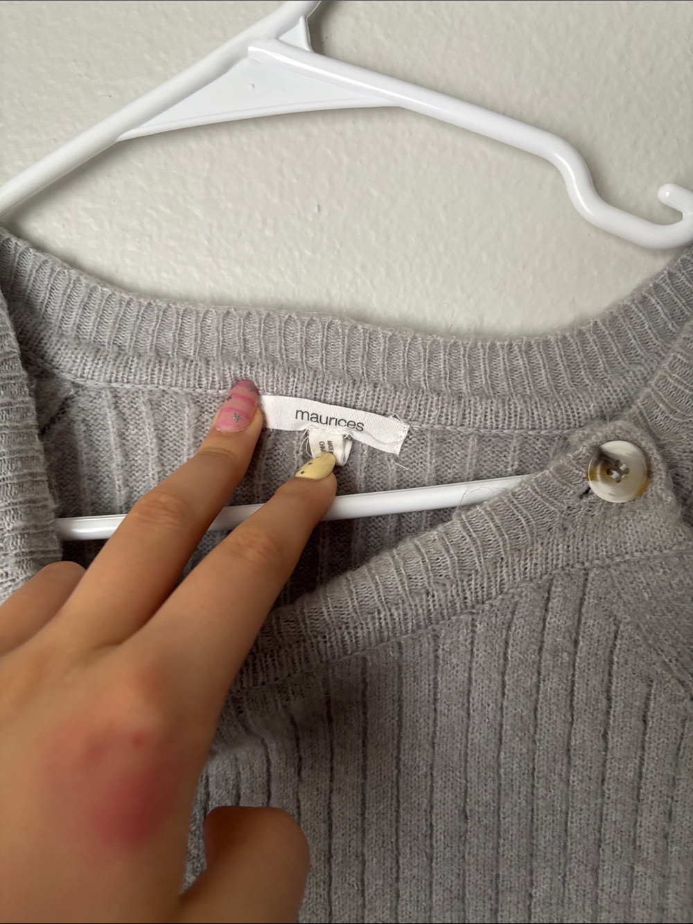 Light Gray Ribbed Button-Shoulder Crew Sweater - Picture 2 of 4